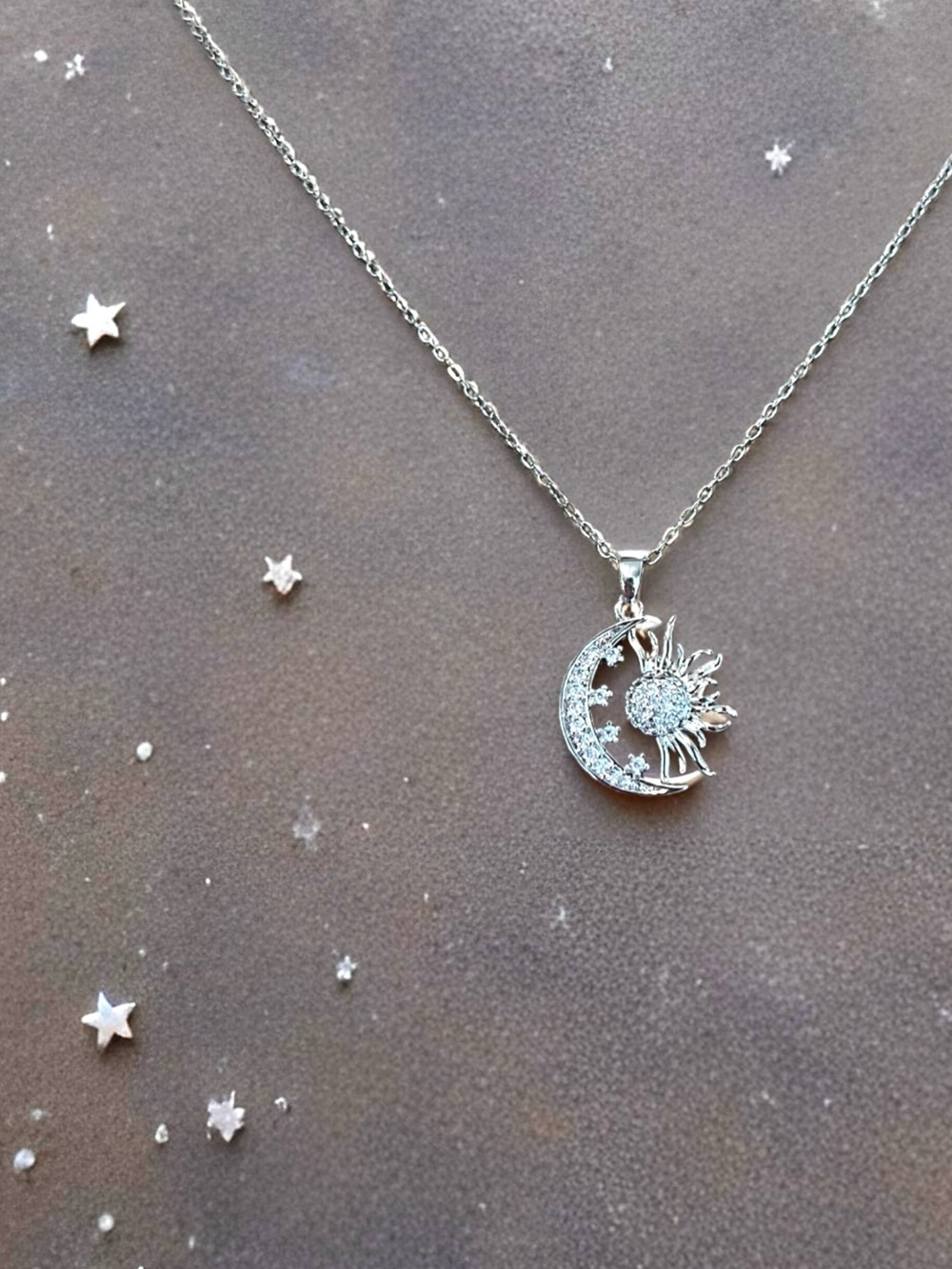 Silver Sun, Stars, and Moon Pendant Necklace - Celestial Sparkle - Picture 15 of 17
